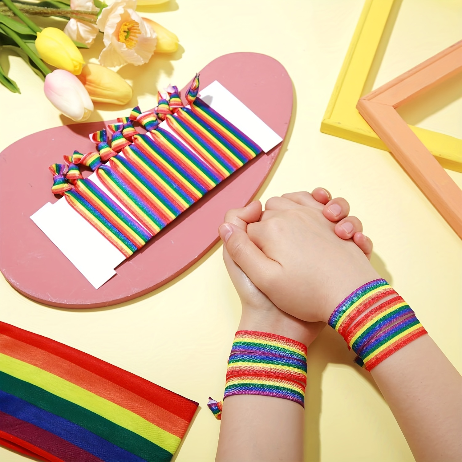 2pcs Rainbow Pride Bracelet Hair Tie & Headband Set