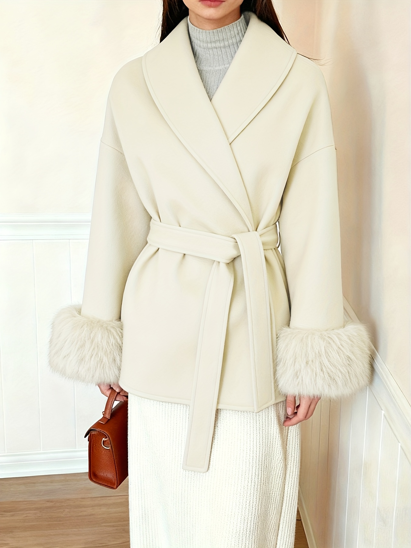 womens fashion elegant furry sleeve coat autumn winter womens clothing Product details 13