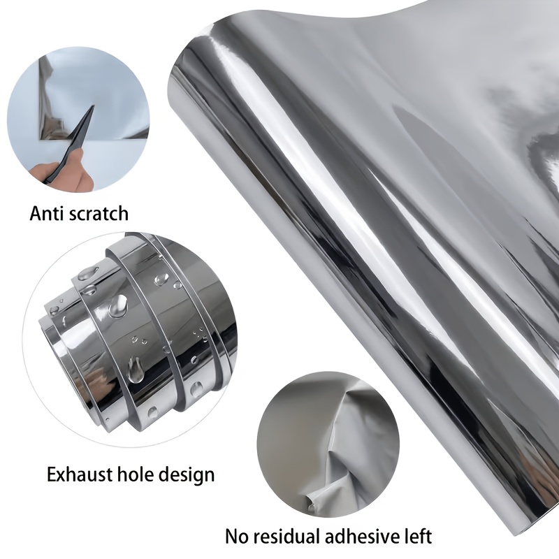 TEMU High-gloss Silvery Car Wrap, X 25., Bubble-free Self-adhesive, Premium Mirror Sticker, Car Interior And Exterior Decoration, Suitable For Cars,