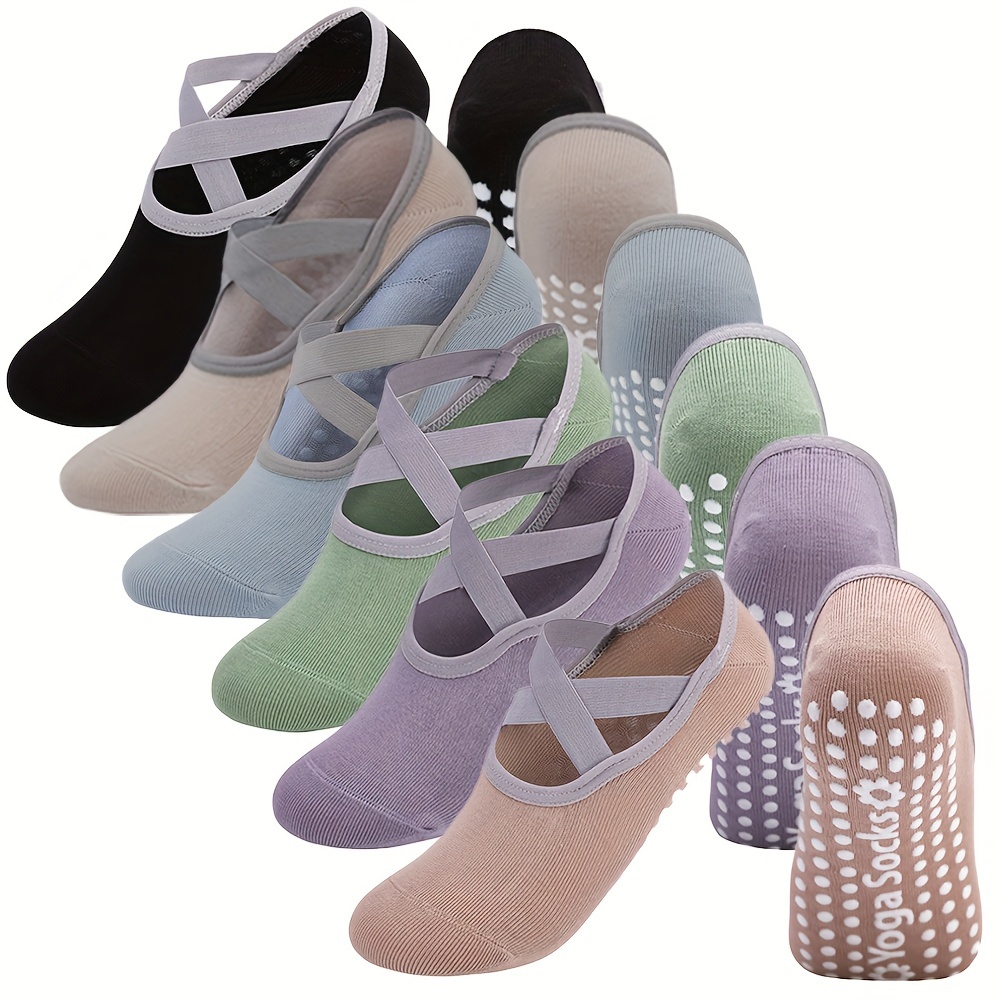 

6 Pairs Of Yoga Cotton Socks, Women's Short Boat Socks, Pilates Floor Fitness Silicone Anti Slip Dance Indoor Socks