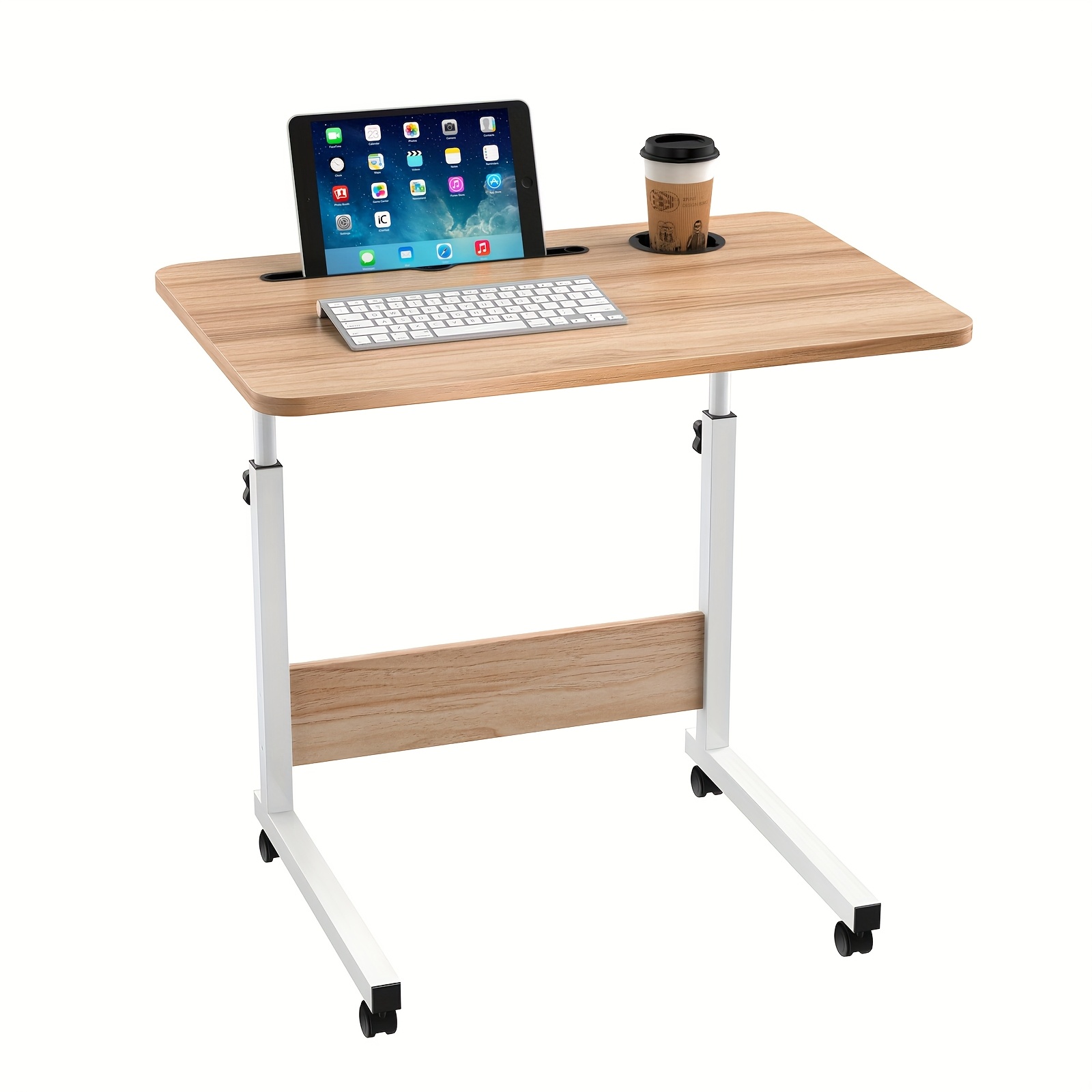 TEMU Scrivania Regolabile in Altezza per Laptop, Tavolo Laterale con Ruote e Scomparti Porta Carte, Scrivania Mobile per , Letto, Ufficio (60x40cm)