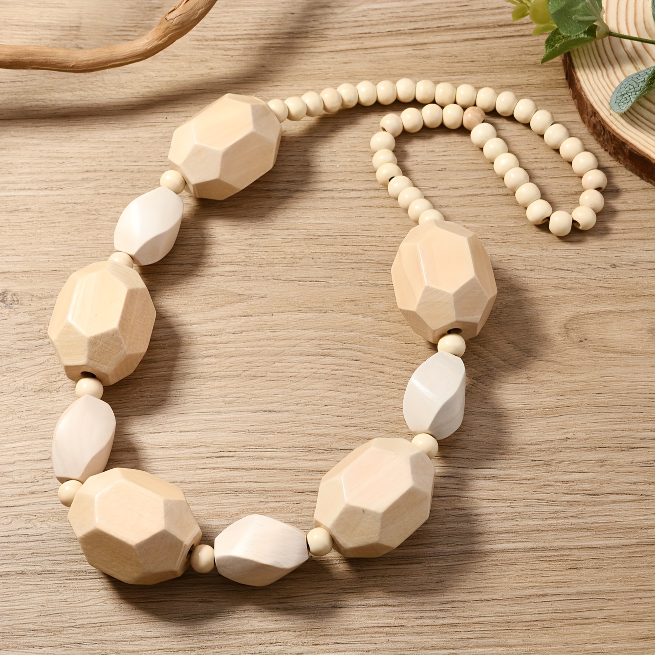 Boho Irregular Bead Necklace Vintage Wooden Pendant