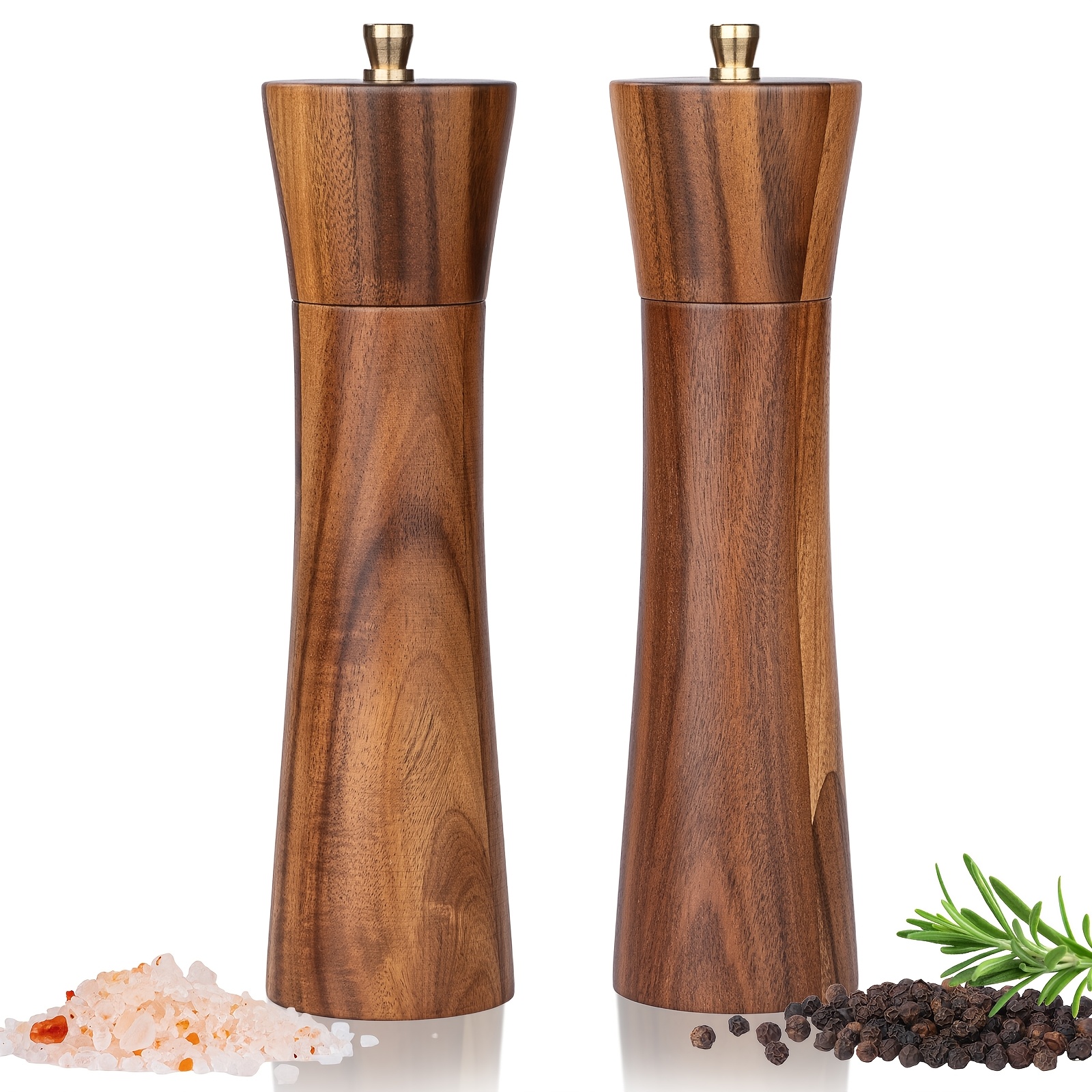 Image of 8 Inch Salt And Pepper Grinder Set, Wood Pepper Mill And Salt Shaker, Acacia Wood Manual Spice Grinder With Adjustable Ceramic Core, Refillable & Giftable Kitchen Set