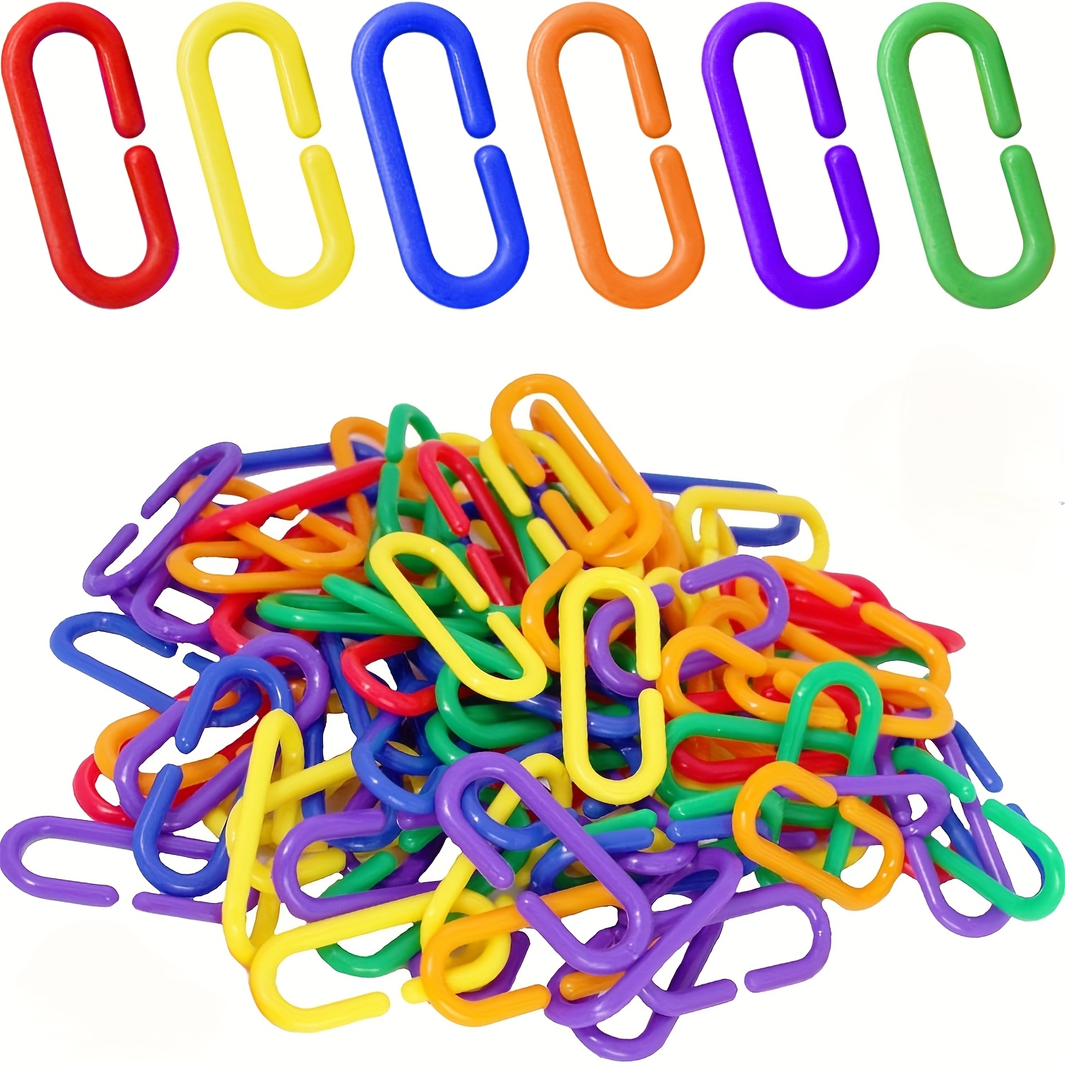 100/200/300pcs Plastic C Clips Hooks Chain Links - Interchangeable Rainbow C-links For Pet Parrot Parakeets Rat Sugar Glider Small Bird Cage Toys