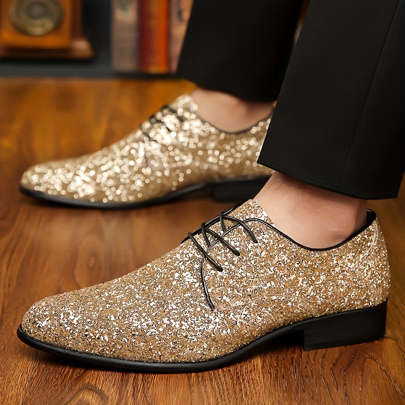 plus size mens solid colour trendy plain toe dress shoes with sequins non slip rubber sole lace up dress shoes mens footwear men s shoes temu Temu