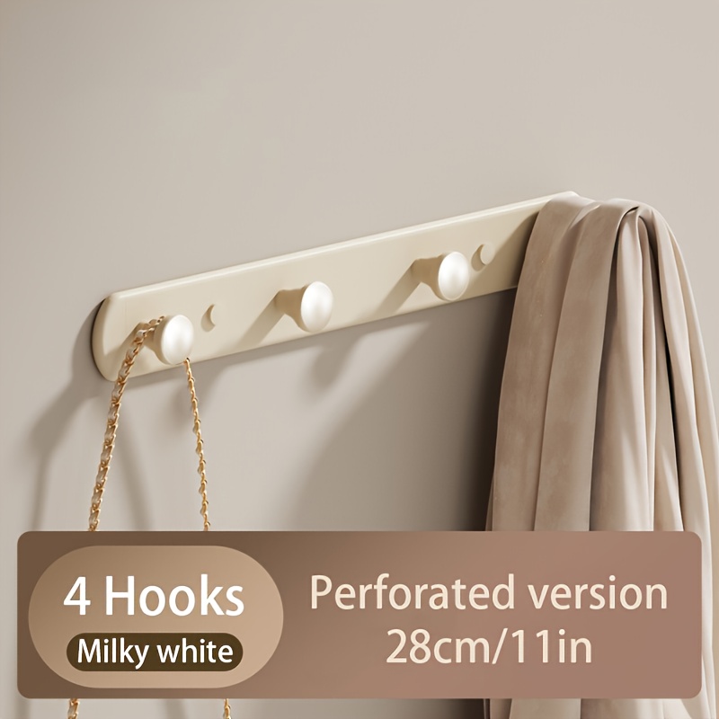 TEMU A Creamy White Aluminum Wall-mounted Rack, Over-the-door Hanger Hook, With Adhesive/drilling, Wall Shelf For Clothes, Hats, And Keys, Towel And
