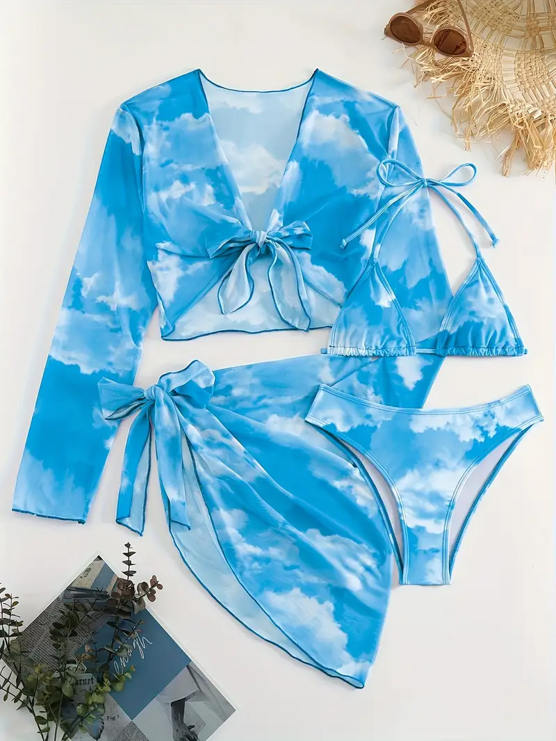 3Pack Tie Dye Bikini Swimsuit & Mesh Cover Up 3Pack Tie Dye Bikini Swimsuit & Mesh Cover Up
