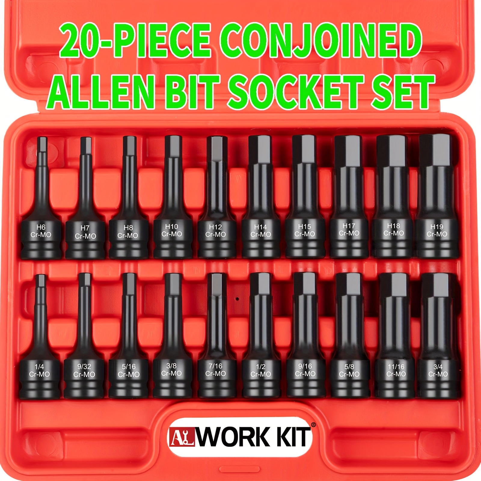 

20-piece Impact Hex Bit Socket Set, 1/2-inch Drive Allen Wrench Kit, Chromium- Steel Construction, Metric & Sae Sizes (6mm-19mm, 1/4"-3/4"), Ideal Gift For Mechanics And Diyers