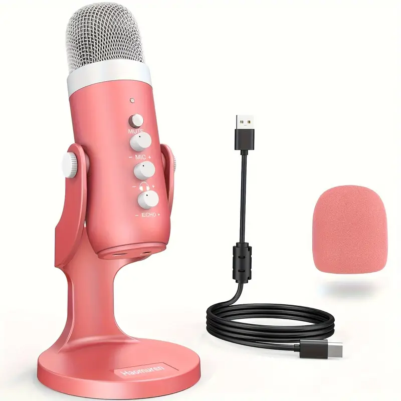 Gaming USB Microphone, * Microphone With Quick Mute For Phone Computer PC PS5, Studio Mic With Gain Control, Echo&Monitor Volume Adjust For Streami