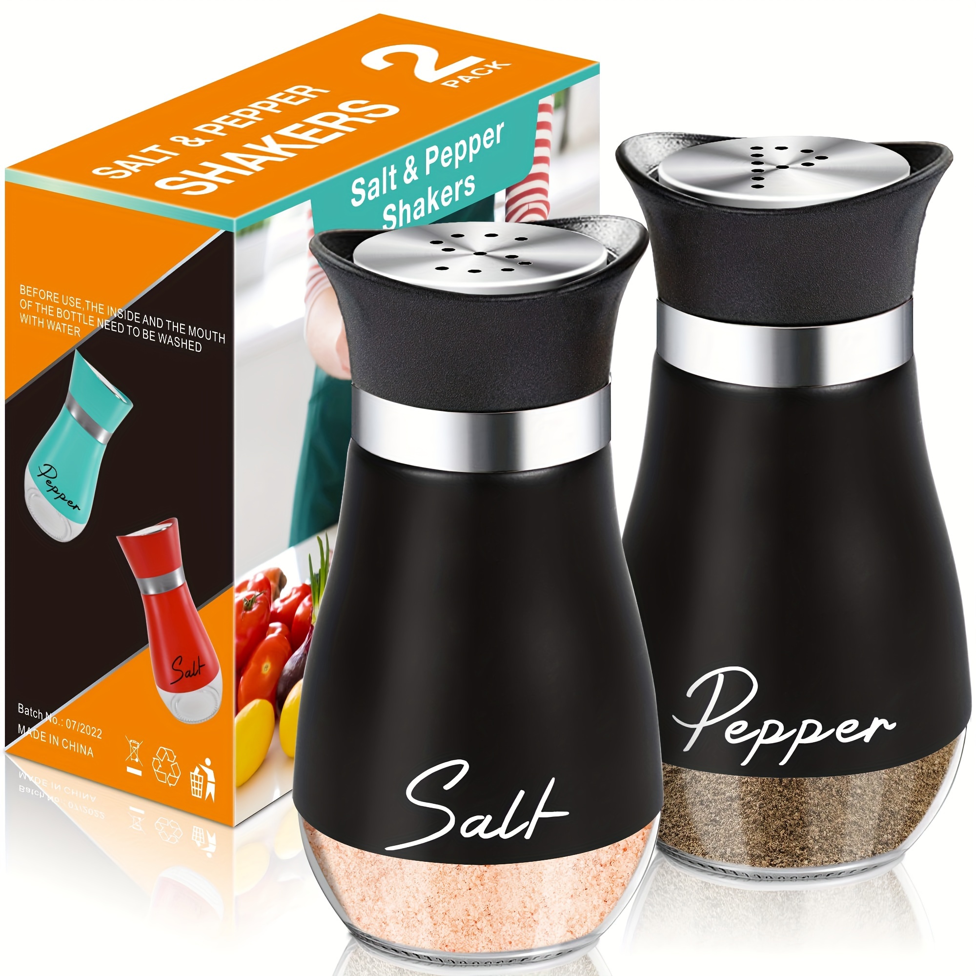 TEMU Salt And Pepper Shakers Set, 4 Oz Salt Pepper Shaker With Stainless Steel Lid For Kitchen Gadgets Cooking Table, Rv, Camp, Bbq Refillable Design Father Gift