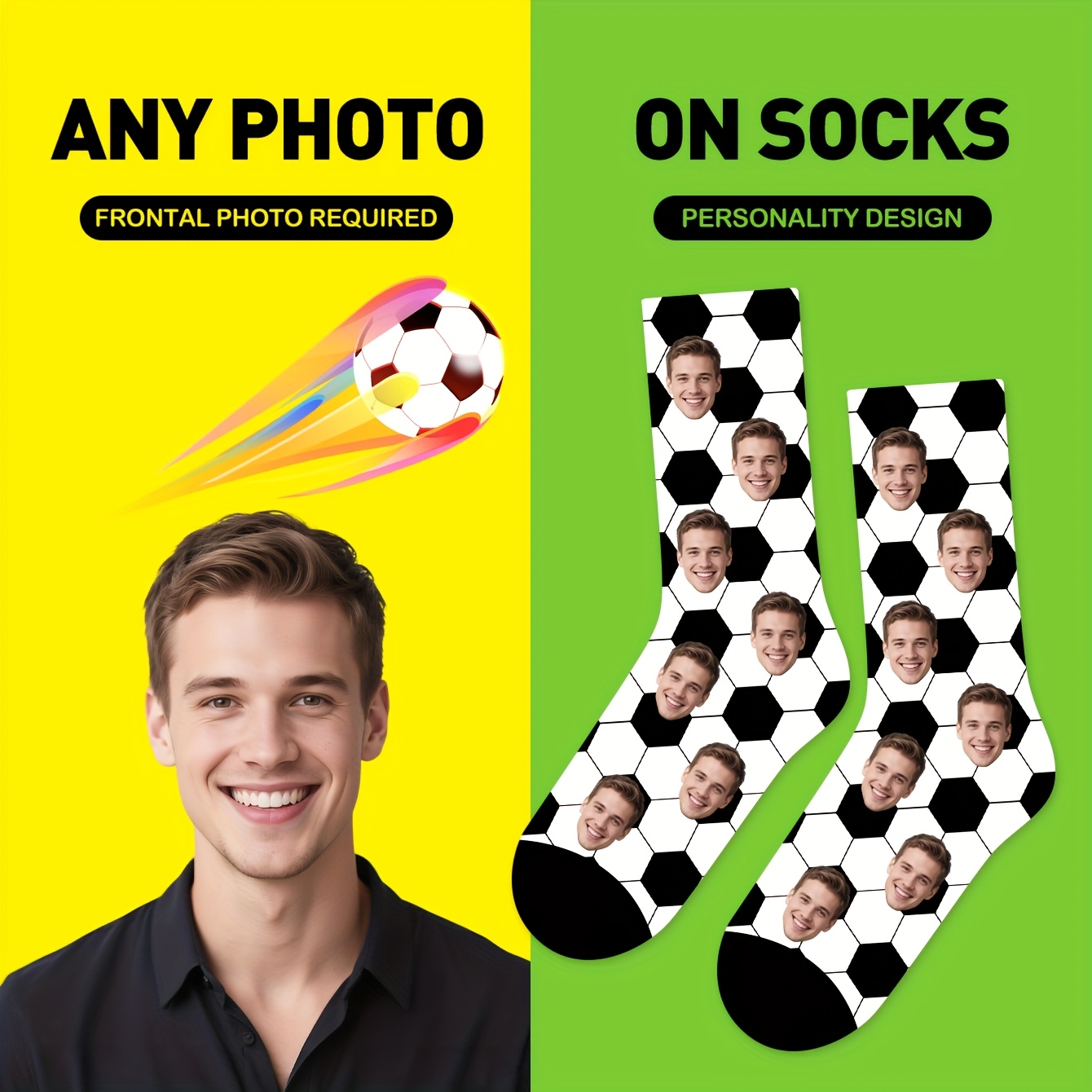 TEMU Une paire de chaussettes de sport montantes de qualité supérieure avec impression personnalisée, chaussettes personnalisées DIY avec portrait de