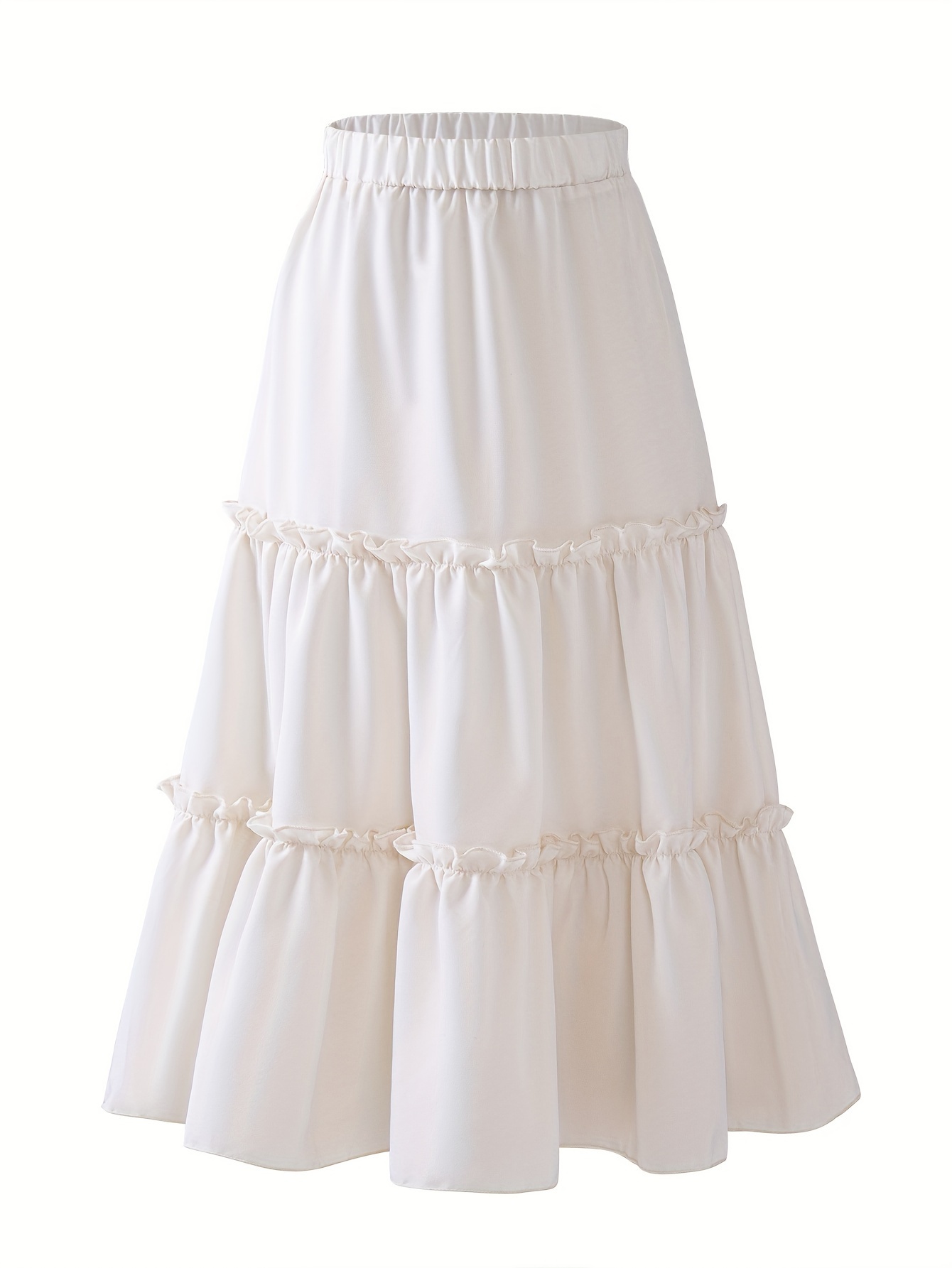 Elegant Girls' Solid Color Maxi Skirt with Ruffle Detail Polyester,  Non-Stretch, Summer Fashion