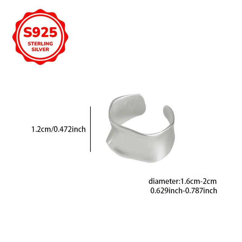 925 Silver Adjustable Wide Band Geometric Open Ring