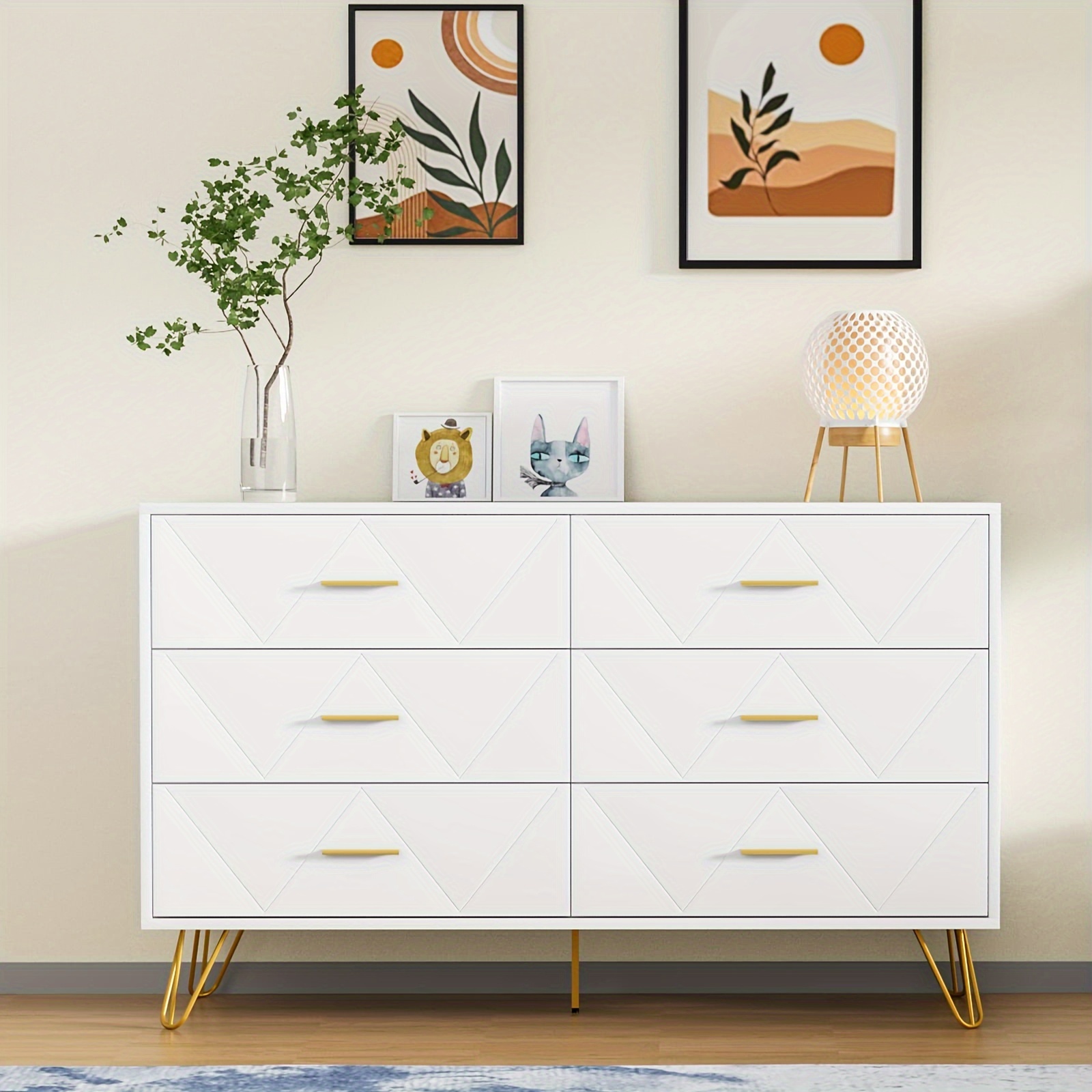 

Carpetnal Dresser For Bedroom, Modern Dresser For Bedroom, 6 Drawer Double Dresser With Wide Drawers And Metal Handles, Wood Dressers & Chest Of Drawers For Hallway, Entryway.