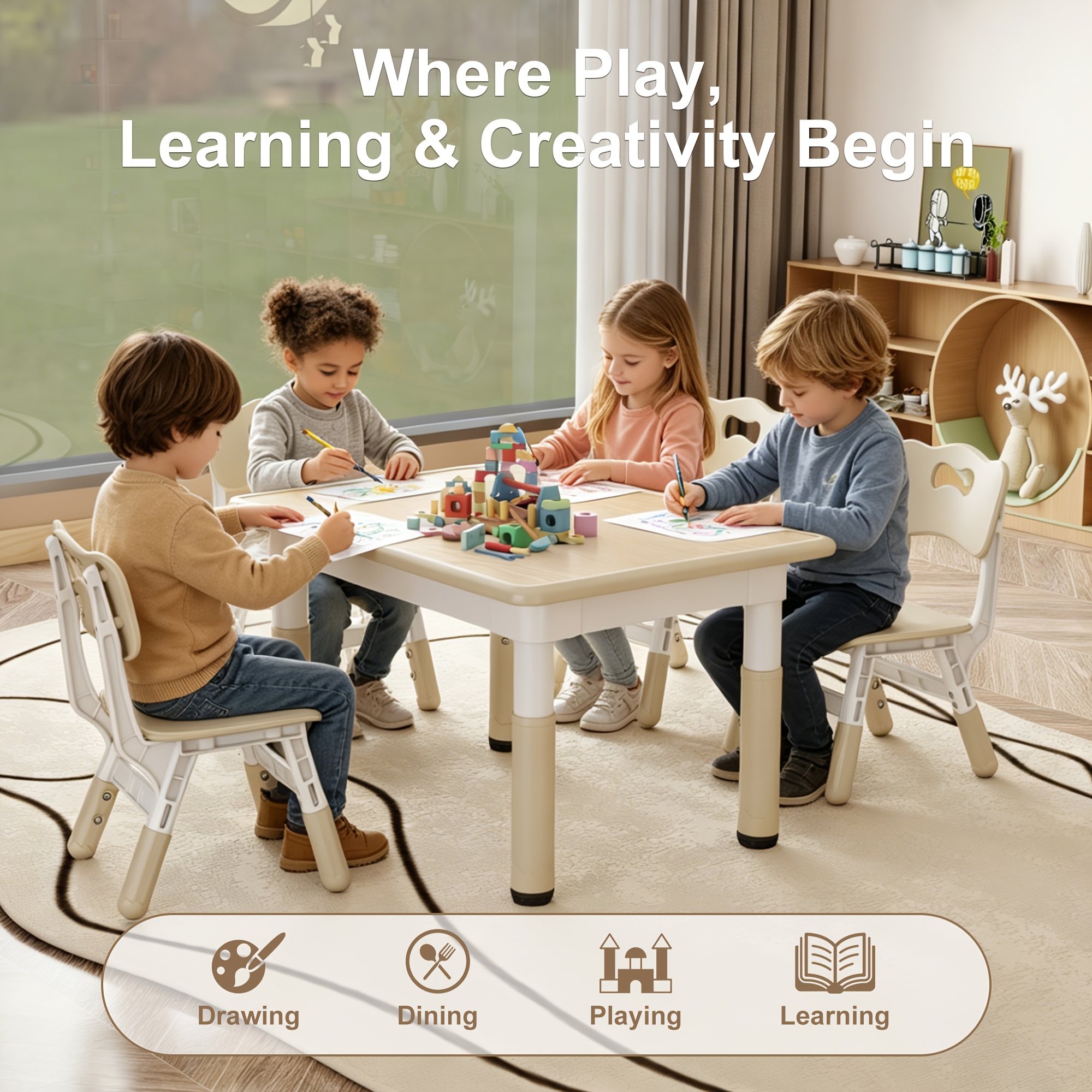 Adjustable Table And 4 Chairs, 23.6