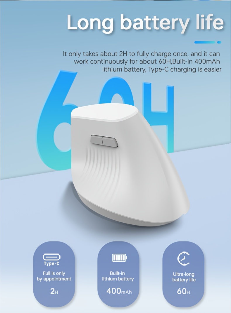 AJAZZ I300 Wireless Dual-Mode BT+2.4G Ergonomic Mouse, 1600 DPI, Ultra-Quiet Keys, Approx. 84g Lightweight, 400mAh Battery Life