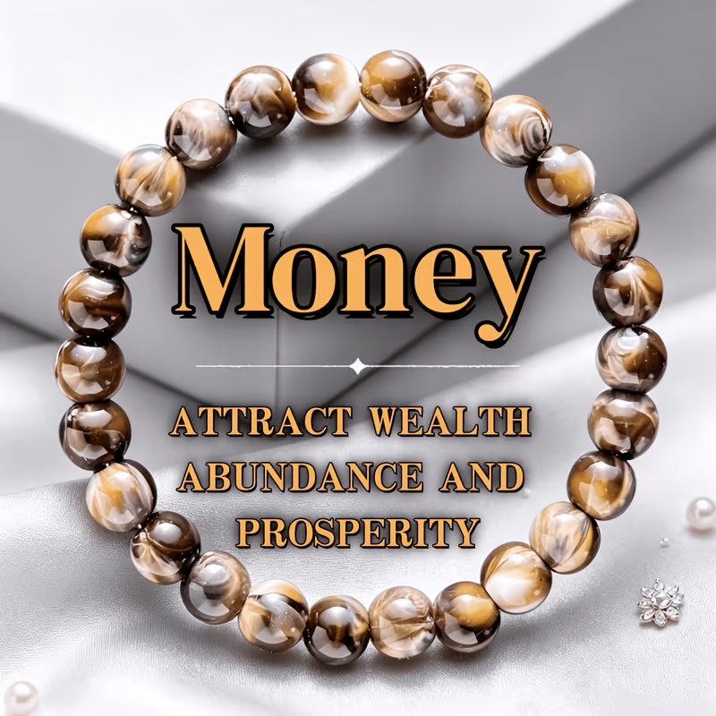 TEMU Natural Resin Fossil Bracelet With 8mm Bohemian Swirl Fossil Beads - Lightweight Suitable For , Good Luck For Wealth & , Daily Wear Gift, Resin