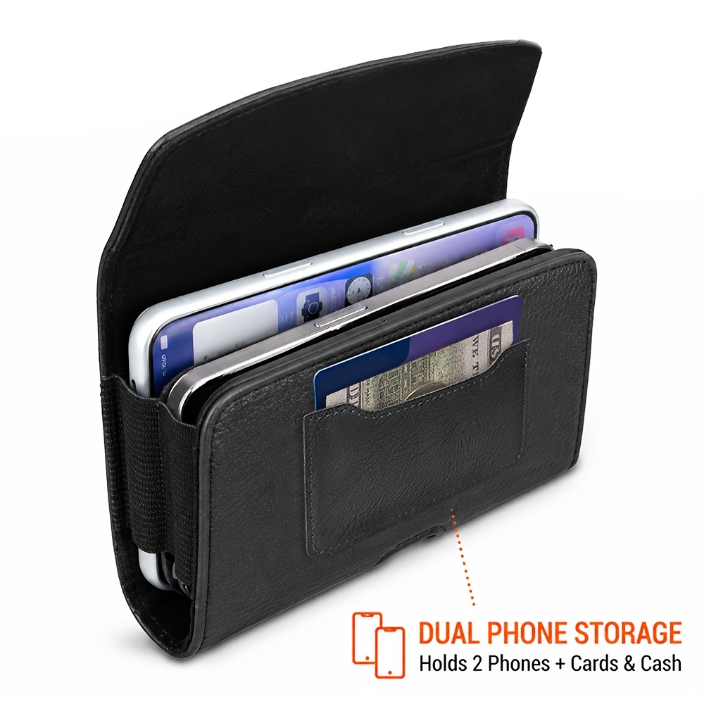TEMU Étui de téléphone double avec clip de ceinture en métal et porte-carte, pochette de ceinture compatible avec iPhone 17 Air/16/15/14/13 Pro Max,