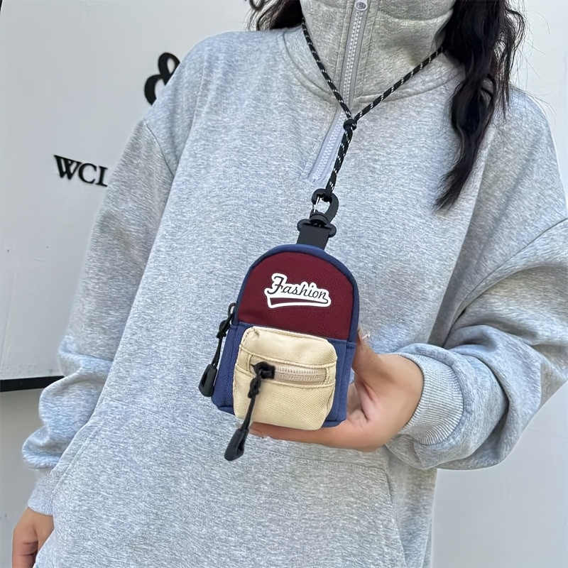 Bolsa de cruzada mini Oxford de moda, de patrón geométrico, ligera y plegable, correa ajustable, bolsillo con cremallera, estilo deportivo, sin forro, diseño de splicing, para auriculares y cambio, cuidado de lavado a mano