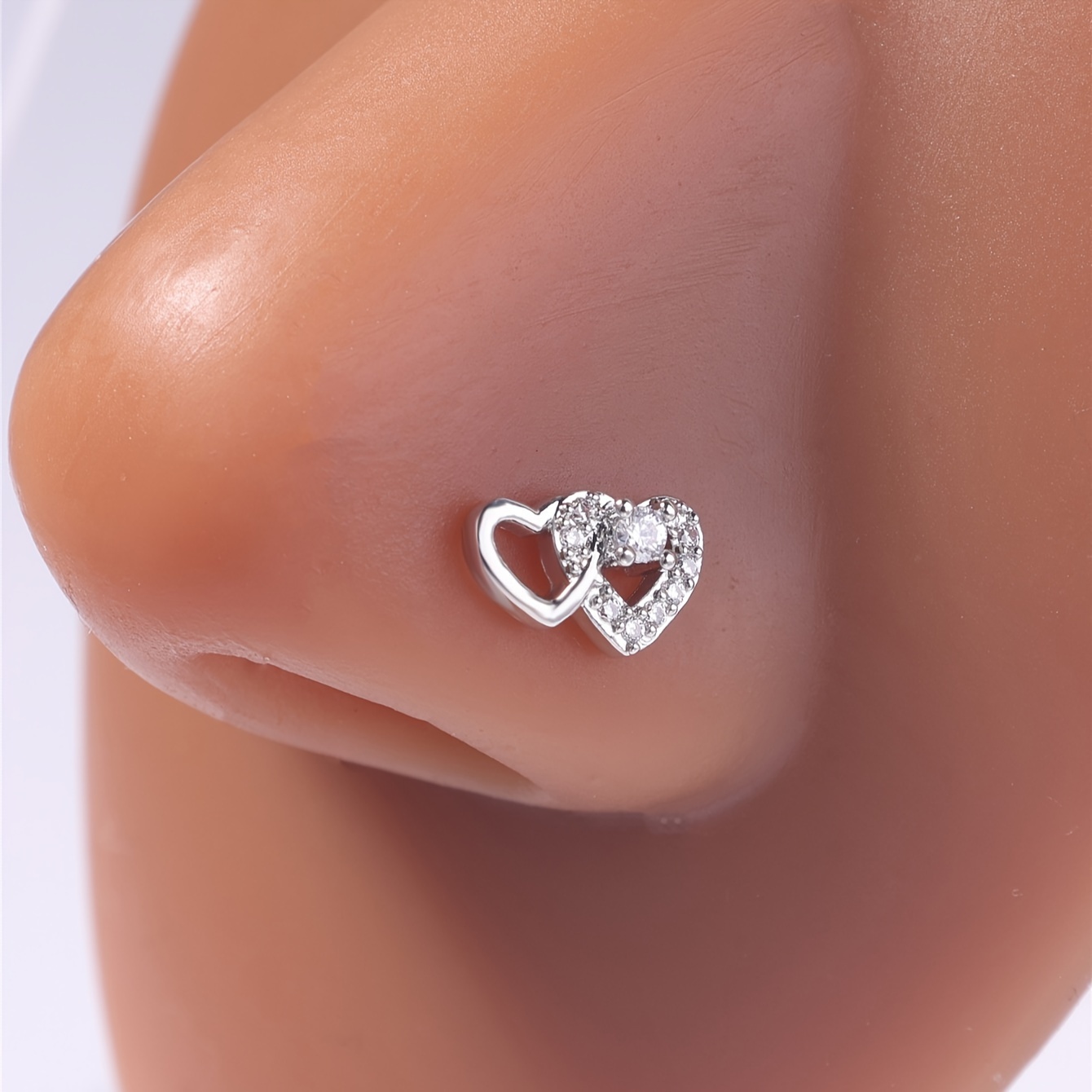 

1pc Hitizzy Elegant Heart-shaped Nose Stud For Women - Small, L-shaped Piercing Ring With Sparkling Cubic Zirconia, Ideal For Parties & Gifts