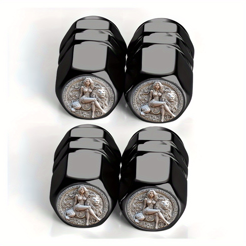 TEMU 4-pack Lion And Goddess Pattern Tire Valve Caps - Suitable For Cars, Trucks, Suvs And Motorcycles, Durable Aluminum Alloy, Stylish And Practical