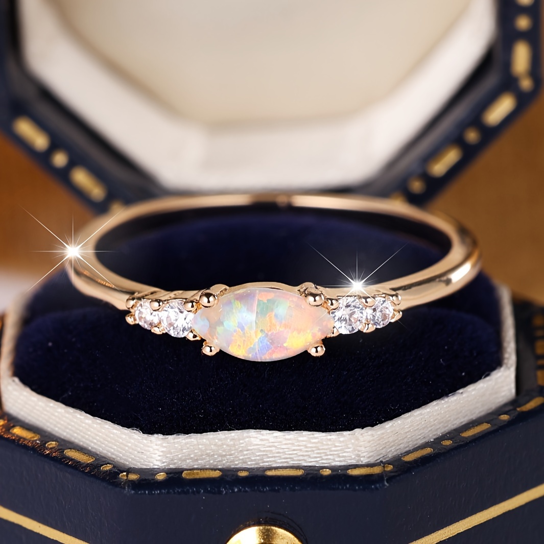 E-shop Ein exquisiter Mondstein-Synthetik-Opalring mit ovalem Schliff, handgefertigter Verlobungsring für Frauen