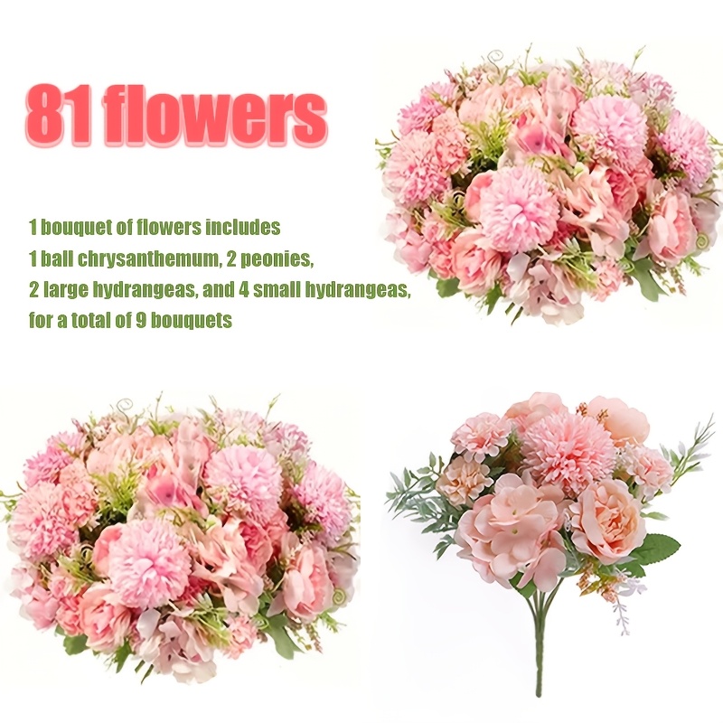 TEMU 81 Artificial Flowers, 9 Bouquets, Suitable For Home, Wedding, Dining Table Center Decoration, Christmas, Easter, Valentine's Day And Spring