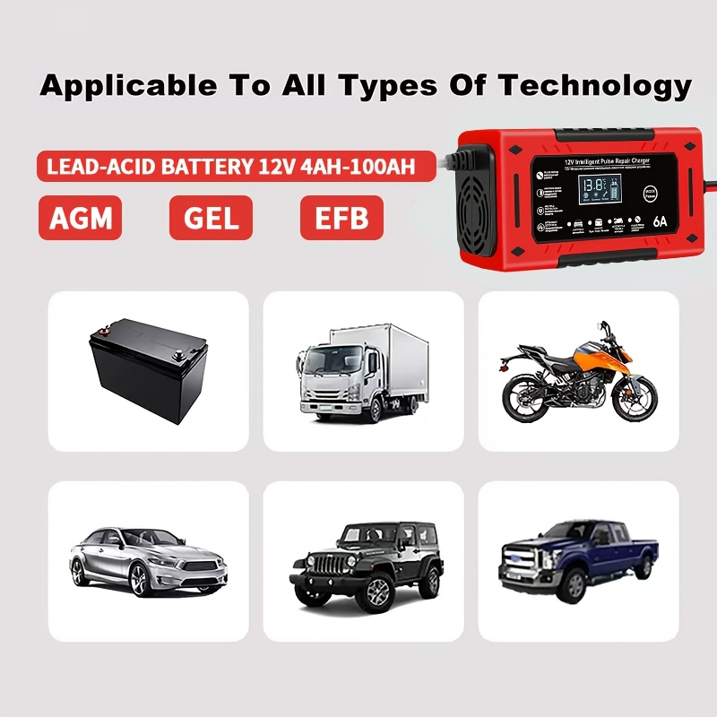 12V 6A Smart Car Battery Chargng with LCD Display Smart Battery Trickle Charging Automotive Battery, Temperature Compensation - for Car, Truck, RV, Motorcycle, Lead Acid Batteries, Without Battery