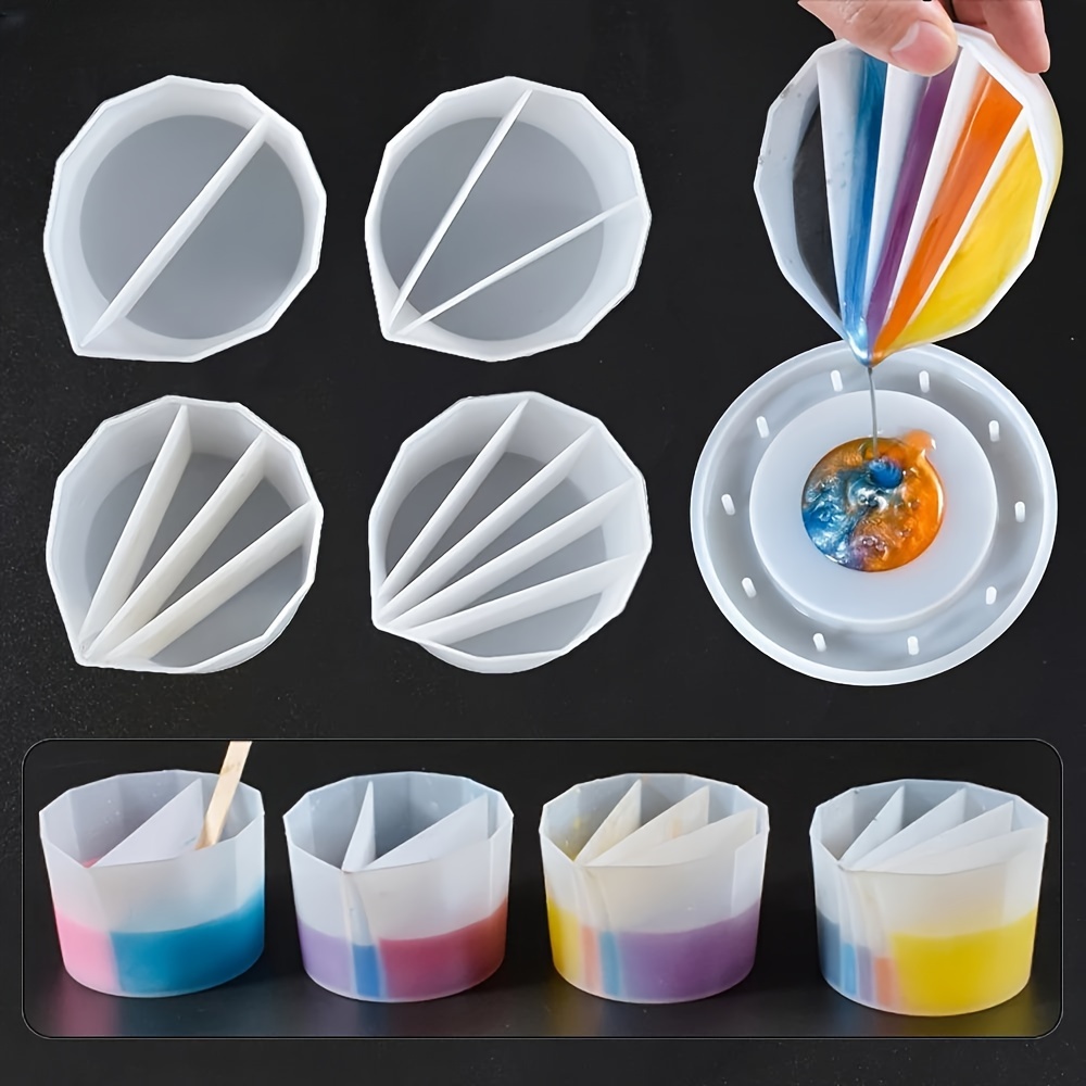 

4pcs Thicken&reusable Resin Mixing Cups With 2-5channels, Dividers Paint Supplies Resin Crafts, Acrylic Paint Pouring, Drawing, White