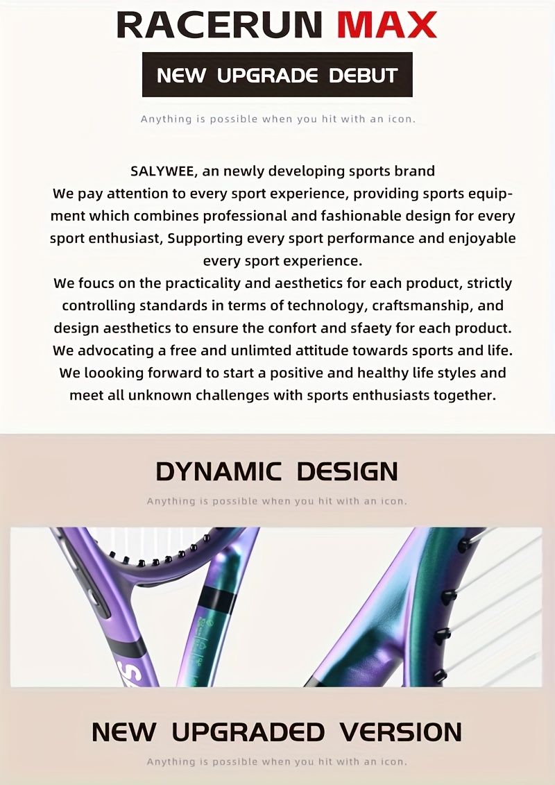 Chameleon Pro Tennis Racket - RaceRun Max | Carbon Fiber & Aluminum Alloy | Sparkling Finish | Pre-Strung 55lbs & Grip | Lightweight | Unstrung Weight 295±5g | Ready to Play All-in-One Kit (1 Racket+ Bag + Balls + Ombre Overgrip) | SALY