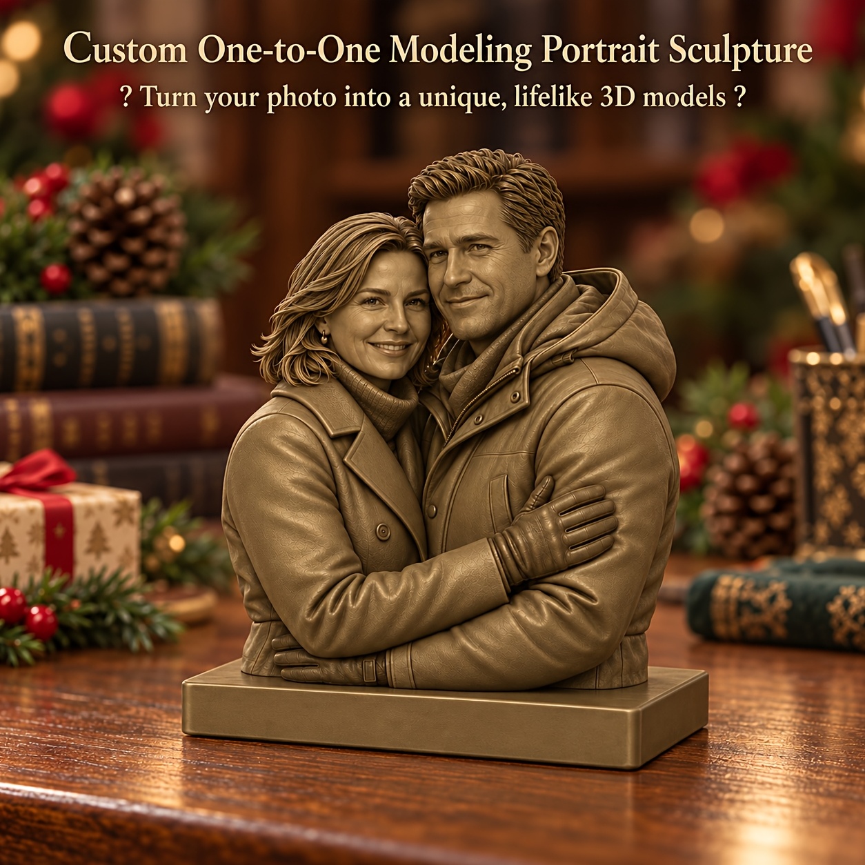 TEMU Collectible Figurines 3d Portrait Model Market Couple Portrait Custom Ornament, Of ! Warm Night / Preserving Festive Atmosphere, Decor,