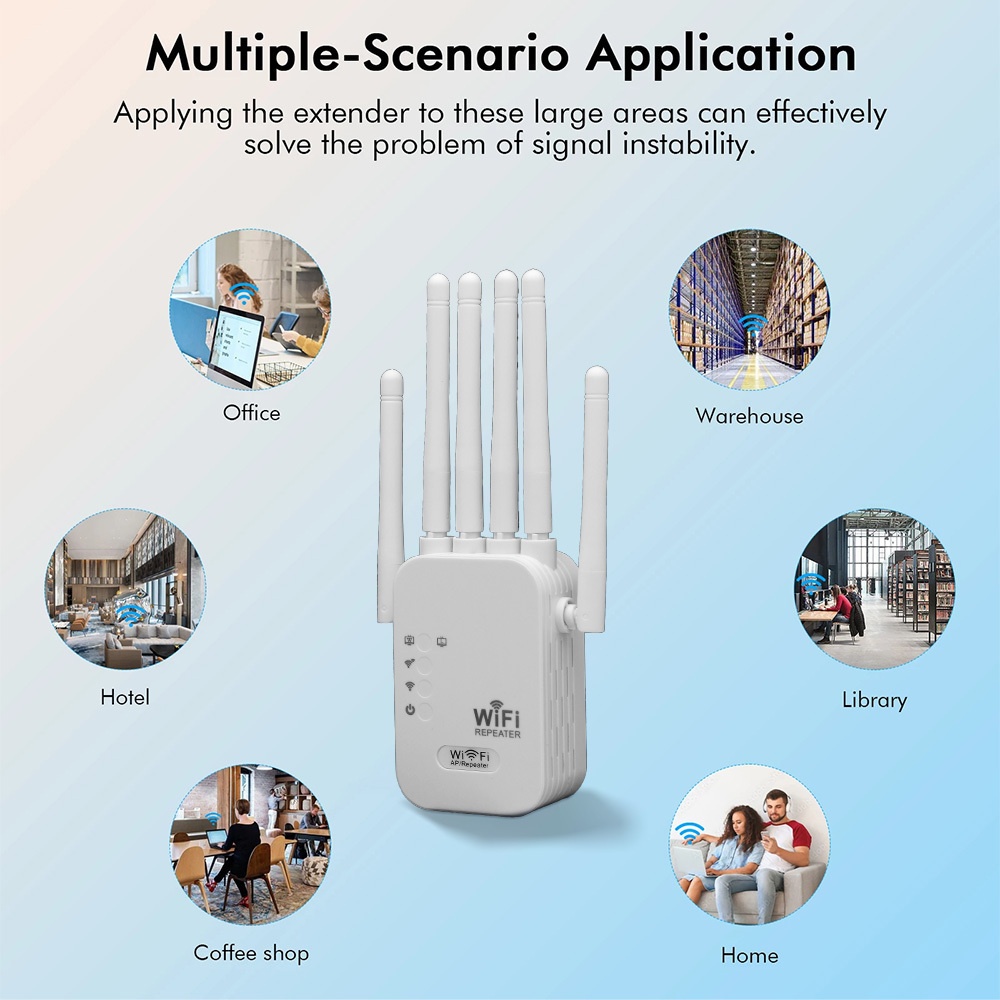Amplificador de señal WIFI6 con 6 antenas omnidireccionales de 360°, soporta puertos Ethernet, 35 dispositivos en línea simultáneamente sin retrasos, cubre una superficie de 11000 pies cuadrados, penetración fuerte para hogares grandes o oficinas de varios pisos.