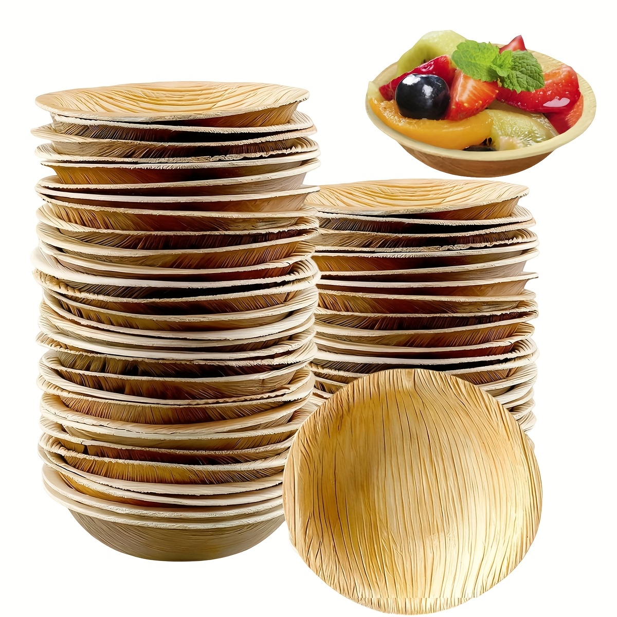 Disposable Bamboo Bowls, 50-pack, 4-inch Bowls - Sturdy Bowl Shape, Similar To Party Bowls - Decorative For Lunch, Dinner, Birthdays, Camping, Outdoor Activities, Picnics, And Gatherings