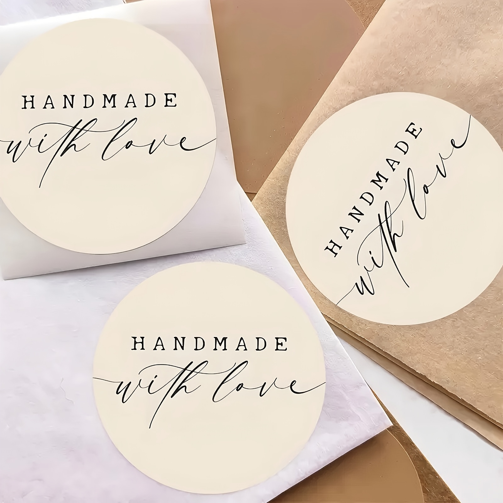 E-shop 120 Stück/10 Bögen, Handgemachte Herz-Aufkleber – Eleganter Schwarzer Fließtext in Hellfarbenen Kreisen, Vintage Party-Deko, DIY Basteln,