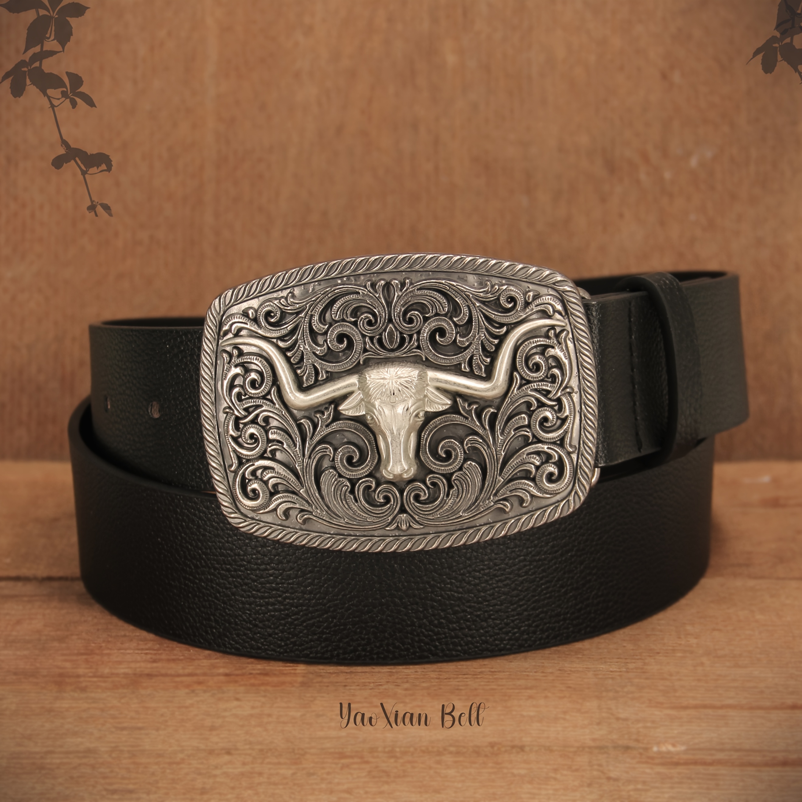 TEMU Handmade Western Cowboy/cowgirl Belt - Wide / Belt Suitable For , Bohemian Retro Style Belt With Lychee Texture/carved Design - Daily Wear,