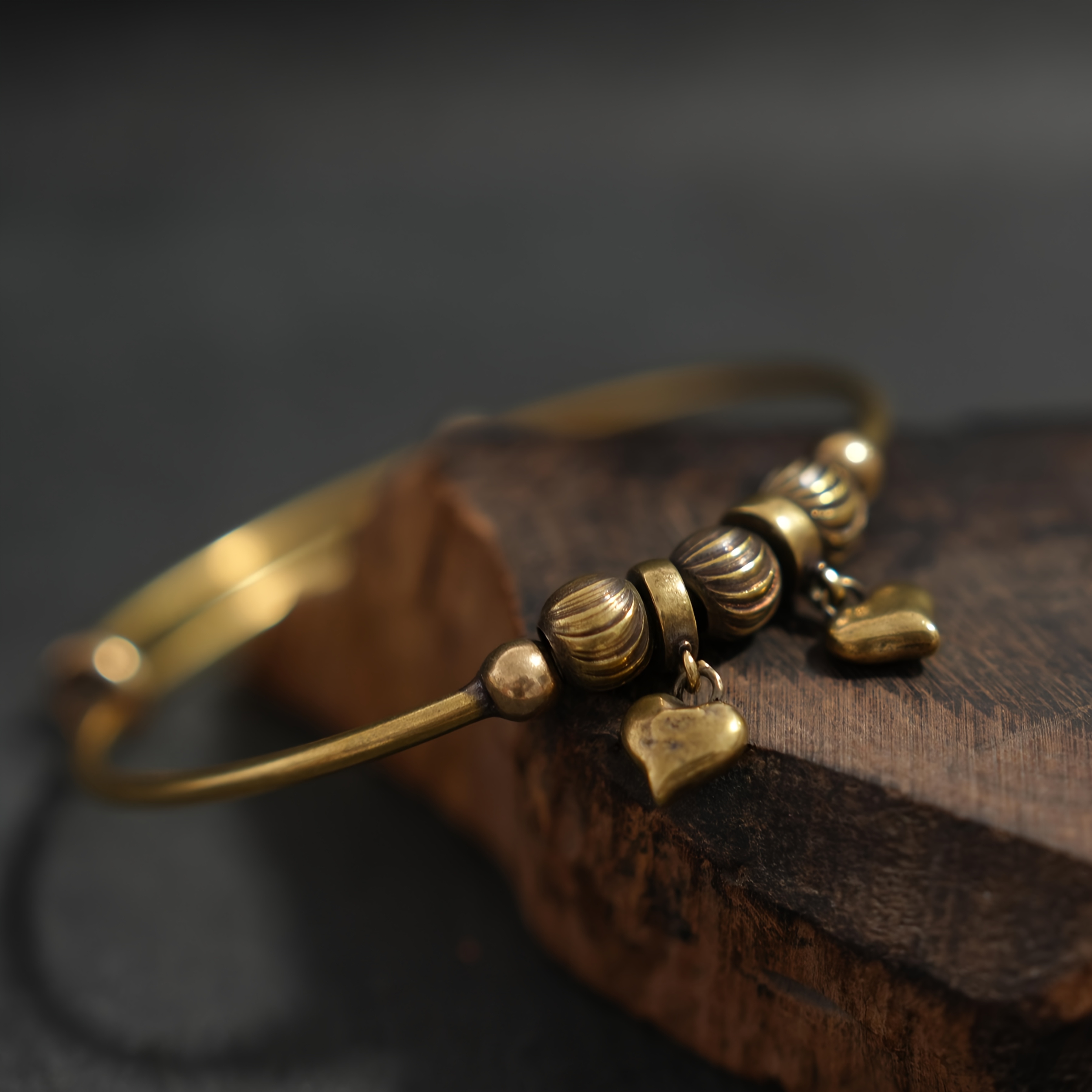 TEMU 1pc Adjustable Copper Bracelet With Heart Charms And Geometric Beads - A Meaningful Gift For Love