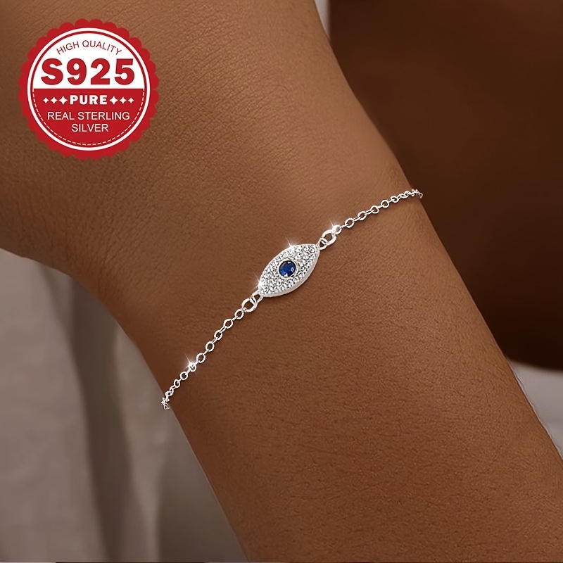 Women's S925 Silver Evil Eye Chain Bracelet, Gothic Hip Hop Style