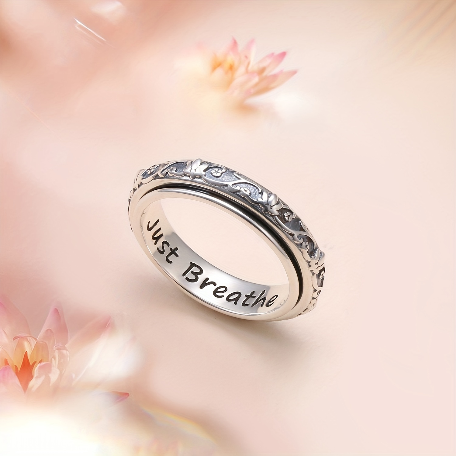 spinner fidget ring s925 sterling silver lotus   just breathe anxiety worry band oxidized fidget boredom adhd autism rings for women Product details 6