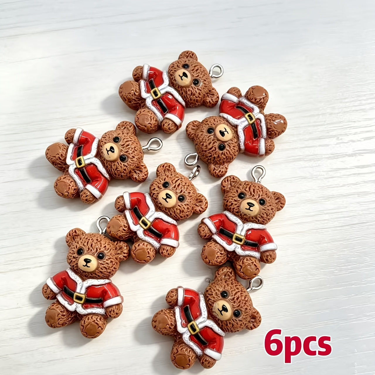 TEMU 6pcs New Christmas Bear Resin Pendants - Perfectly Suitable For , Earrings, Necklaces, Handmade Jewelry Charms, And Creative Holiday Gift