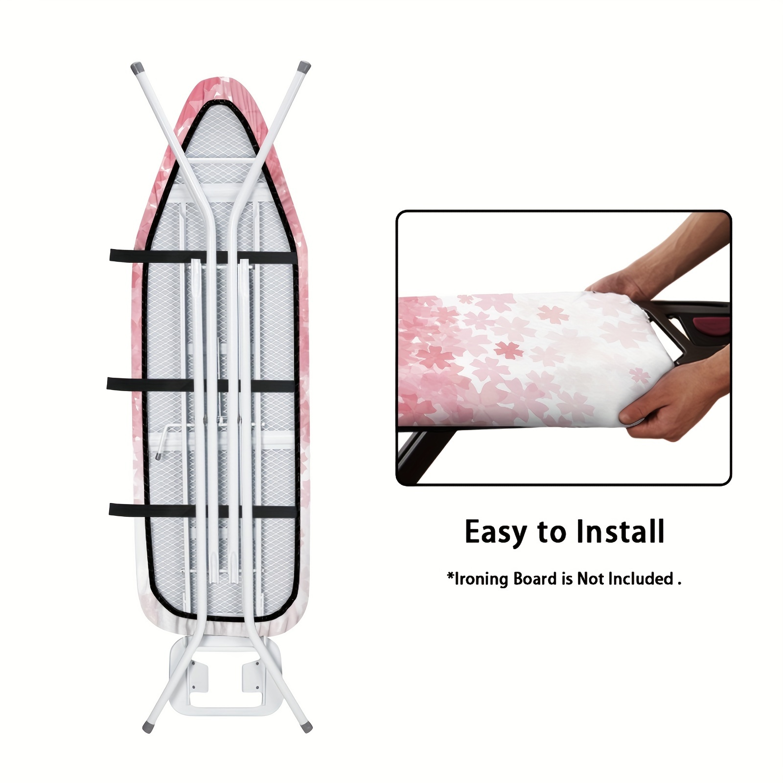 1pc   cherry   ironing board dust cover   hook and loop fasteners fits standard boards polyester black white pink white designs for home decor details 9