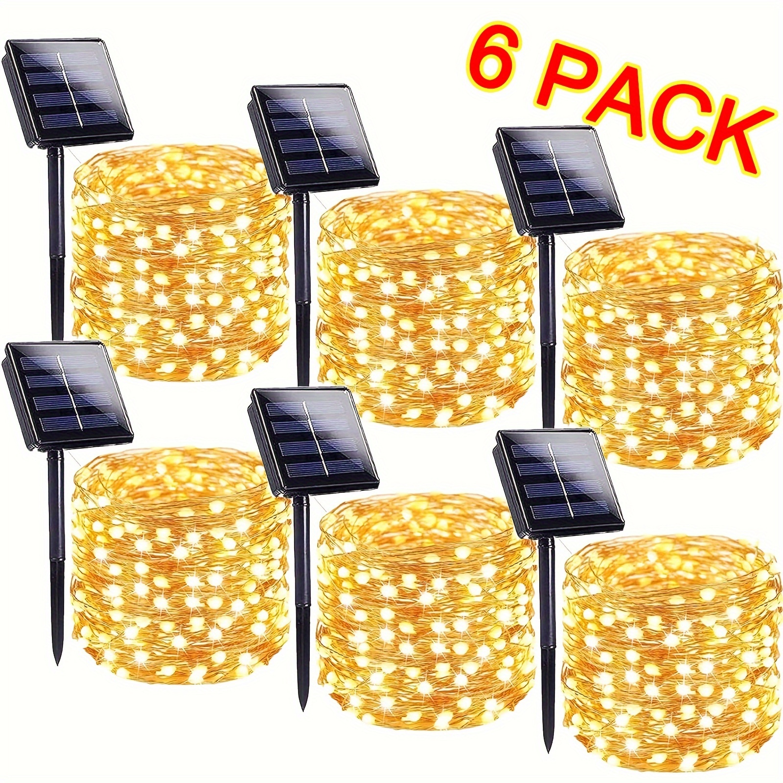 

6 Pack Solar String Lights Extra-long 600led Solar Lights Outdoor Ip65 Waterproof Solar Twinkle Light Copper Wire 8 Modes Solar Fairy Lights For Xmas Tree Garden Party Wedding (white/ Warm/ Colorful)