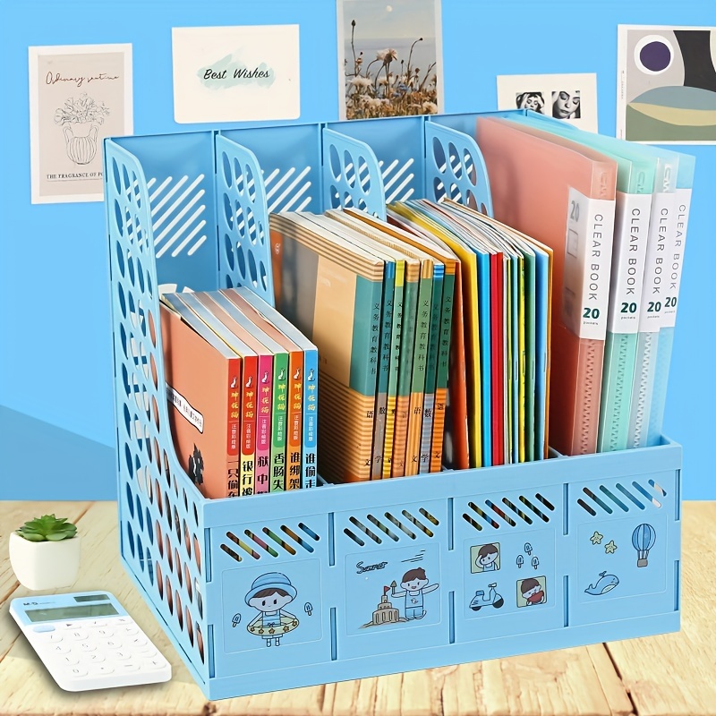 

1pc 4-columns Morandi Kawaii Desktop Book Stand Organizer Removable Large-capacity File Rack Book Storage Box Bookends Book Shelf Stationery Organizer