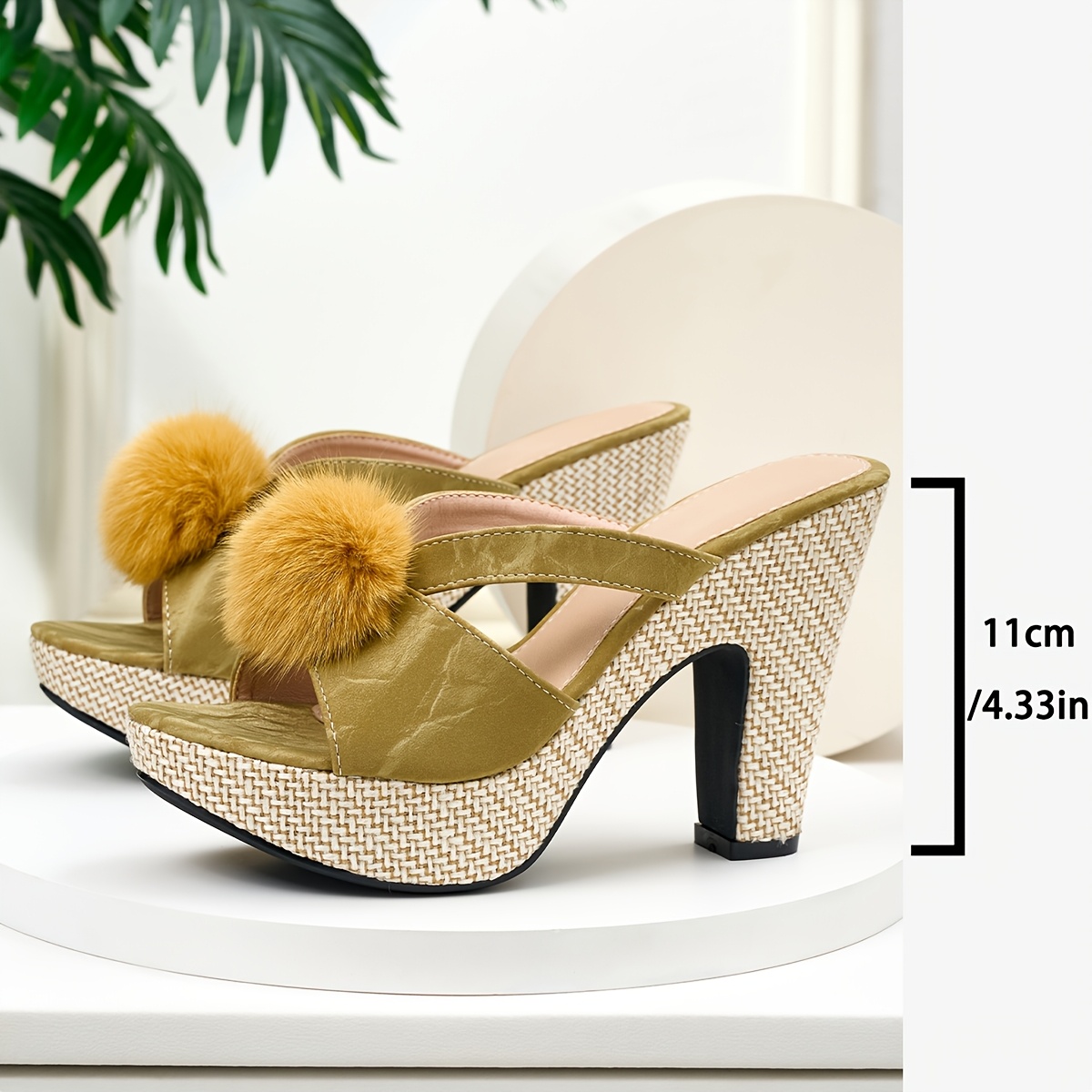 elegant womens fashionable high heeled sandals with pom poms women shoes Product details 4
