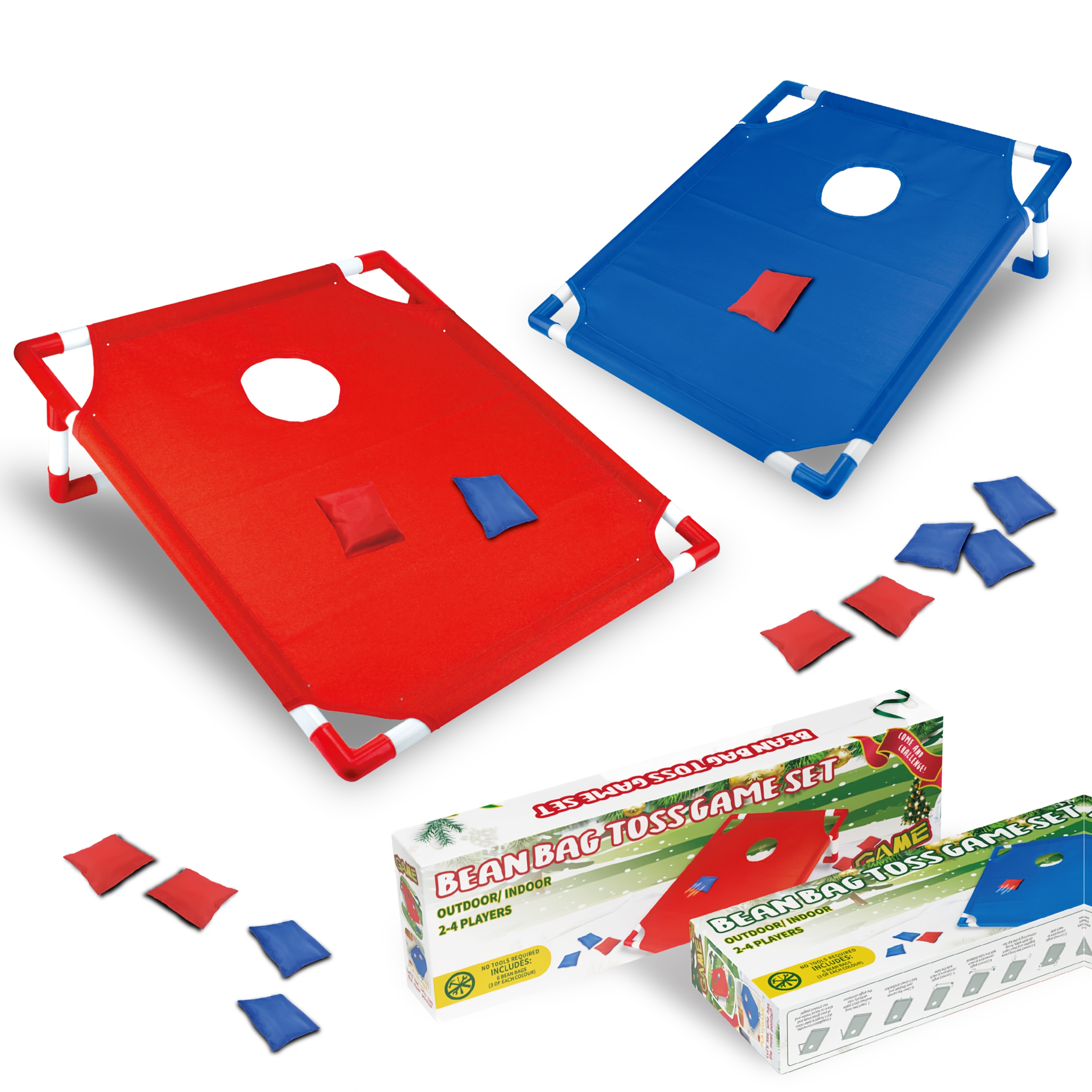 A Game Set Featuring 6 Bean Bags And a Cornhole Board - Suitable for Portable Indoor And Outdoor Entertainment for Ages 14 And Up - Made with Durable Polyester Fabric.