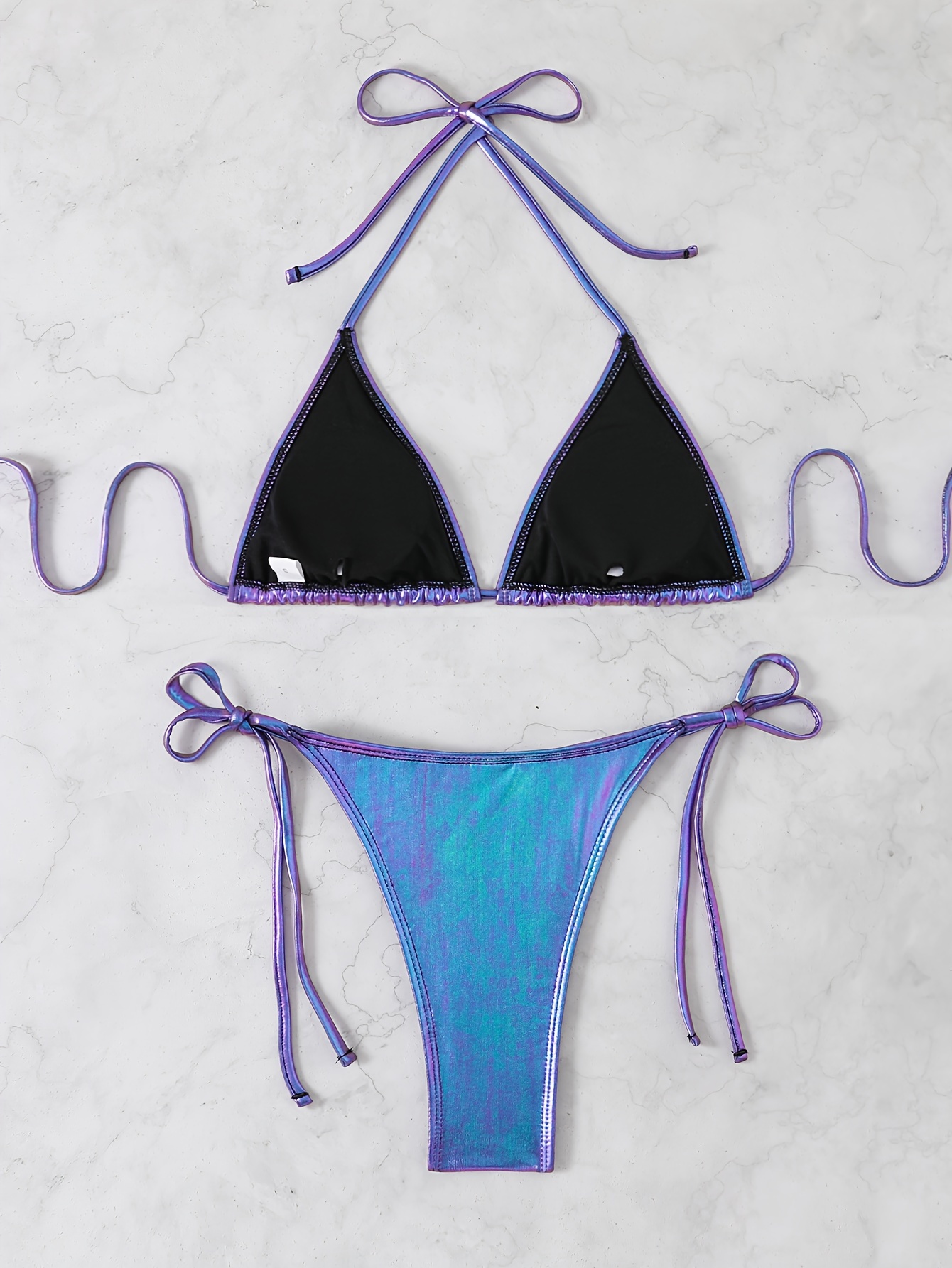 New Sexy Shiny Fabric Split Bikini Swimsuit for Women