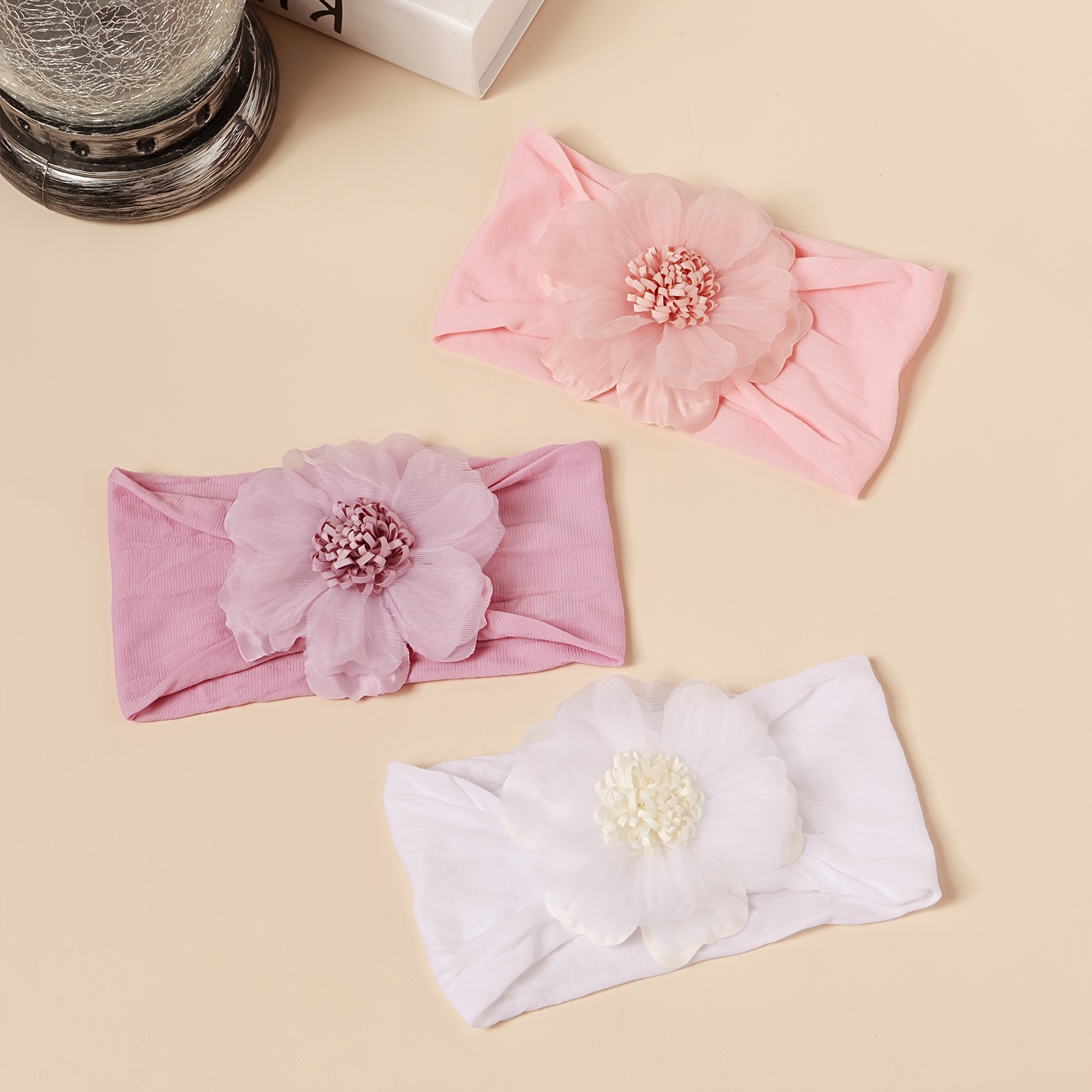 Image of Set Of 3 Soft And Stretchy Chiffon Floral Nylon Headbands For Babies, Casual Wear And Additions