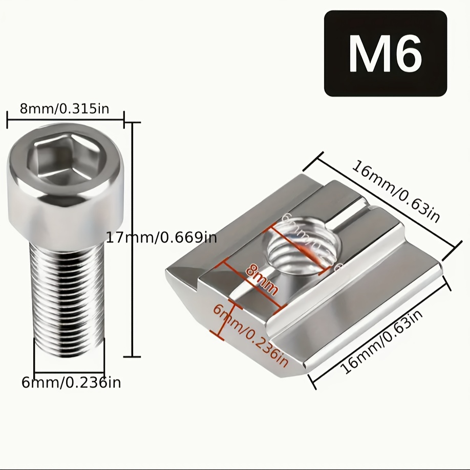 60pcs Polished M4/m6/m8 Profiles, Slide Nut Kits - Polished Treatment, Countersunk Head, Partial Thread, Hex Socket Drive, Right-hand Thread, Suitable For Extrusions 2020/3030