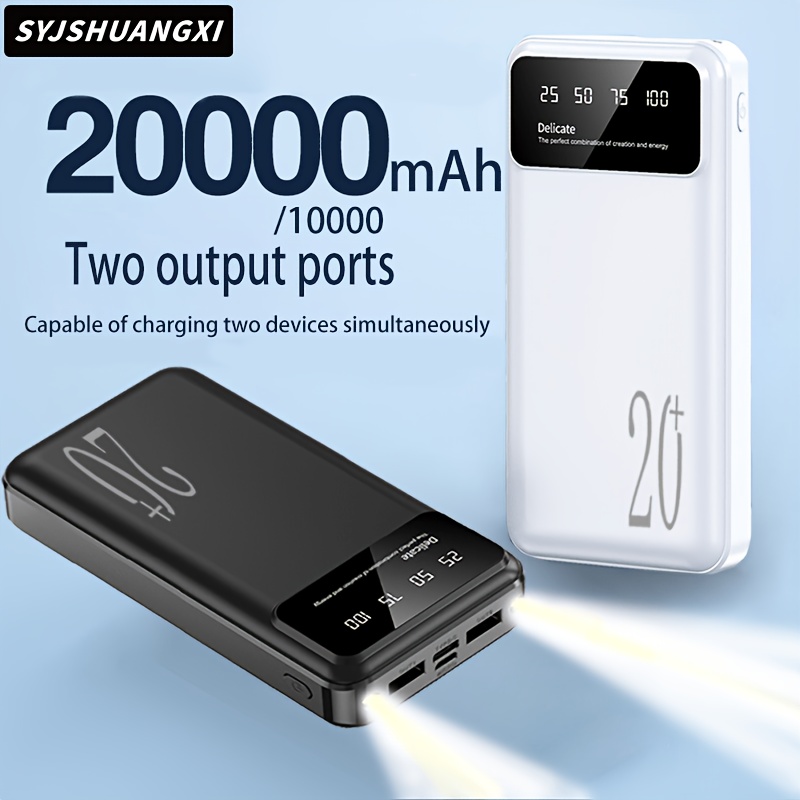 high capacity 10000mah 20000mah power bank with micro type c dual input and dual output   dual led lights portable mobile power supply safe and stable polymer battery