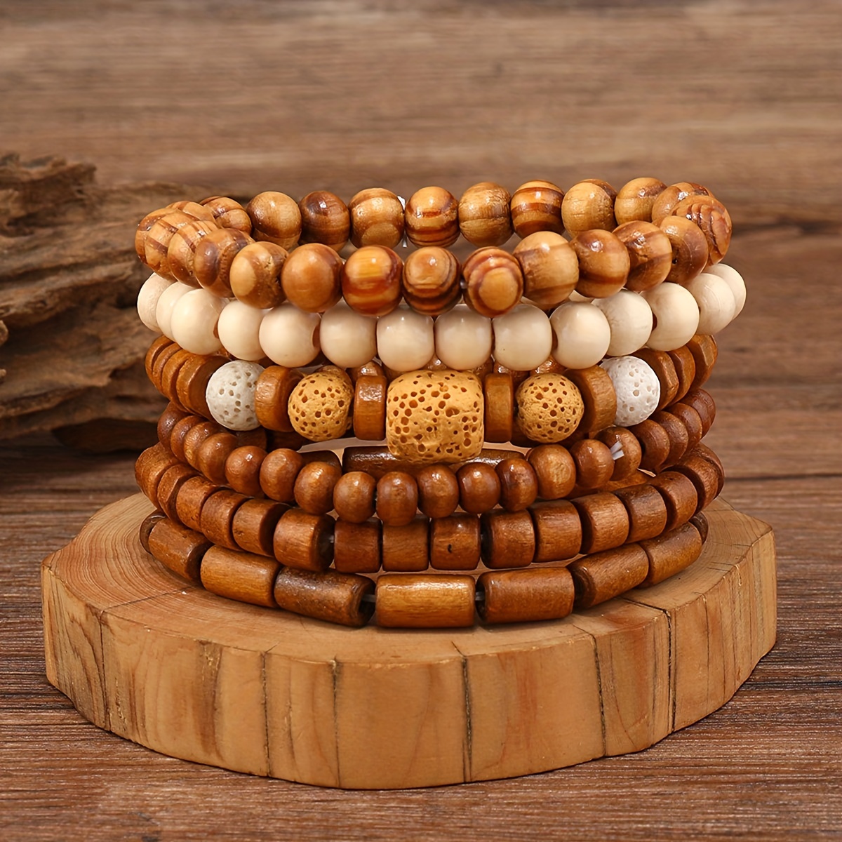 

Autumn And Winter 6pcs Women' Bracelets, Brown Wooden Beads Bracelet Accessories, Suitable For Men And Women Gifts