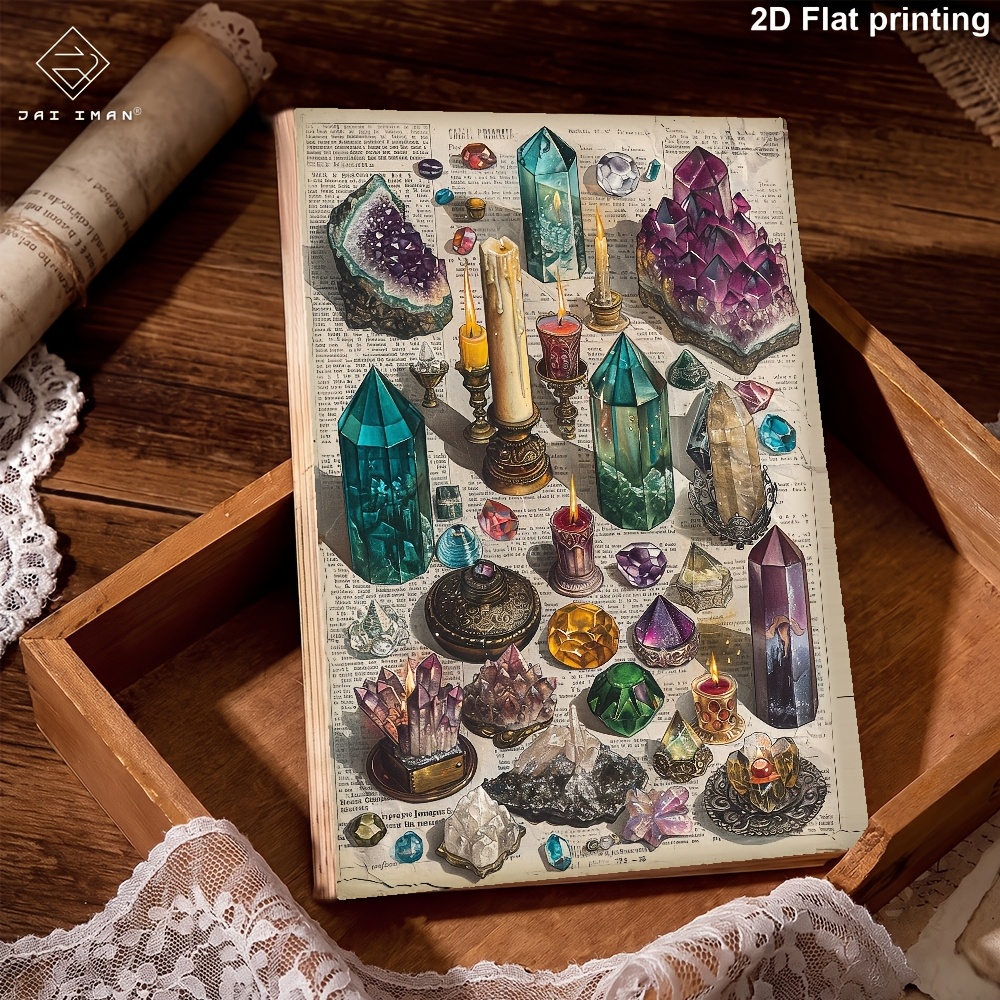 TEMU Jai Iman 96 Pages (non-repeating Patterns) A5 Size 2d Stones And Vintage Diamond Collage Sheet Style Colorful Notebook For Adventure Book,
